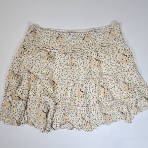 American Eagle Skirt Womens Large Yellow White Floral Elastic Waist Cottagecore‎